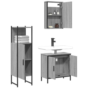 vidaXL 3 Piece Bathroom Furniture Set Grey Sonoma Engineered Wood