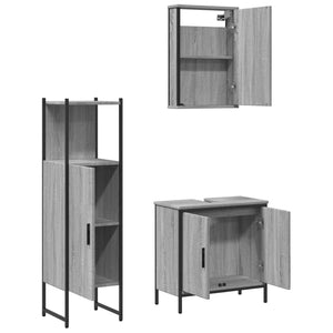 vidaXL 3 Piece Bathroom Furniture Set Grey Sonoma Engineered Wood