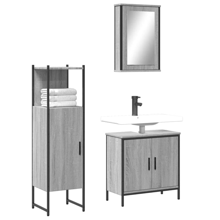 vidaXL 3 Piece Bathroom Furniture Set Grey Sonoma Engineered Wood