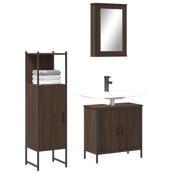 vidaXL 3 Piece Bathroom Furniture Set Brown Oak Engineered Wood