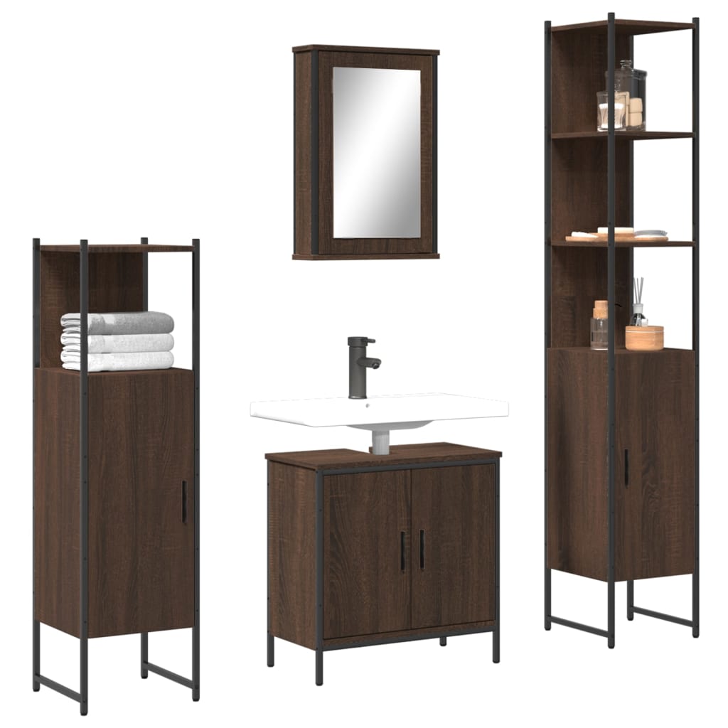 vidaXL 4 Piece Bathroom Furniture Set Brown Oak Engineered Wood