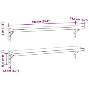 vidaXL Wall Shelves 2 pcs 100x23.5 cm Silver Stainless Steel