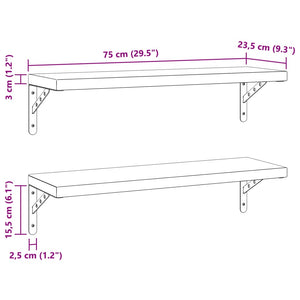 vidaXL Wall Shelves 2 pcs 75x23.5 cm Silver Stainless Steel