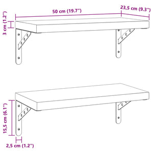 vidaXL Wall Shelves 2 pcs 50x23.5 cm Silver Stainless Steel