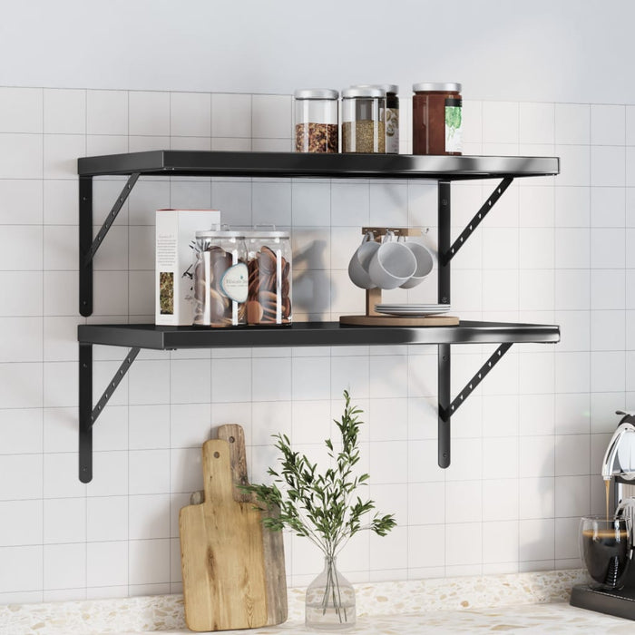 vidaXL Wall Shelves 2 pcs 75x40x3 cm Black Stainless Steel