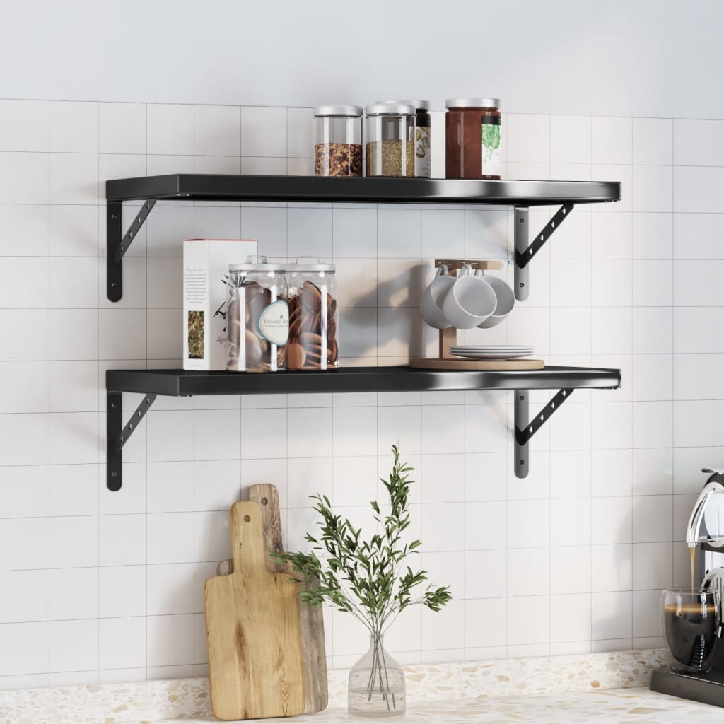 vidaXL Wall Shelves 2 pcs 75x30x3 cm Black Stainless Steel