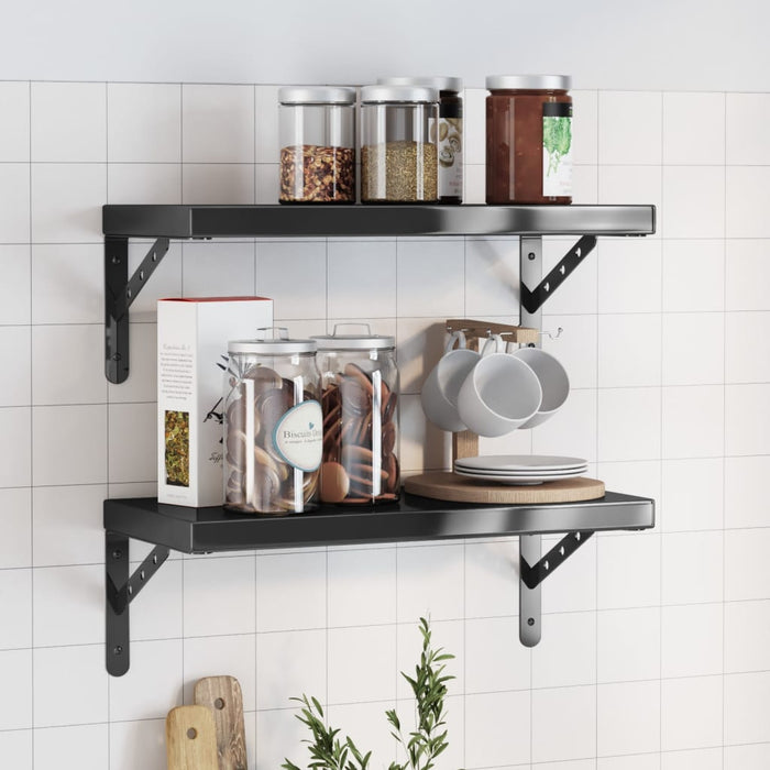 vidaXL Wall Shelves 2 pcs 50x23.5x3 cm Black Stainless Steel