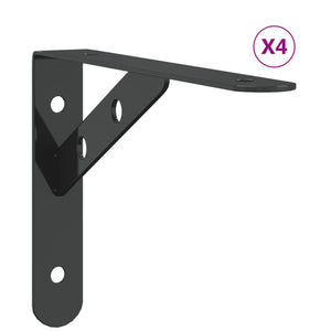 vidaXL Shelf Brackets 4 pcs 20x2.5x14 cm Black Stainless Steel