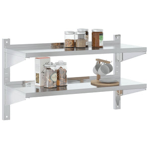 vidaXL 2-Tier Wall Shelf 100x40x60 cm Silver Stainless Steel