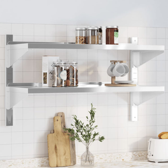 vidaXL 2-Tier Wall Shelf 100x40x60 cm Silver Stainless Steel