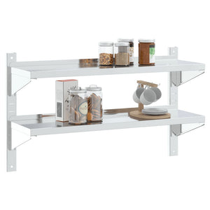 vidaXL 2-Tier Wall Shelf 100x30x60 cm Silver Stainless Steel