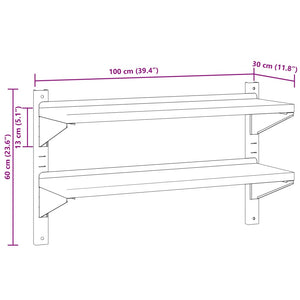 vidaXL 2-Tier Wall Shelf 100x30x60 cm Silver Stainless Steel