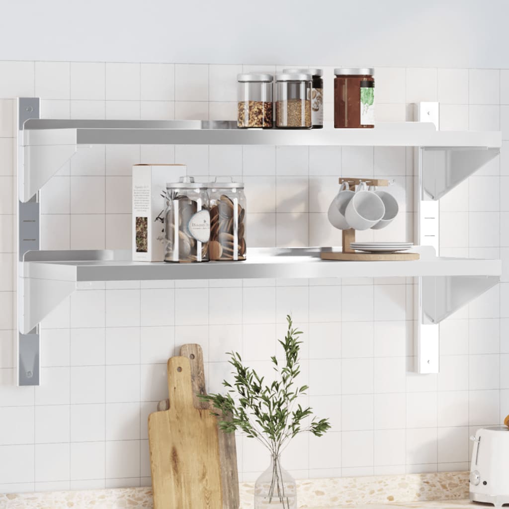 vidaXL 2-Tier Wall Shelf 100x30x60 cm Silver Stainless Steel