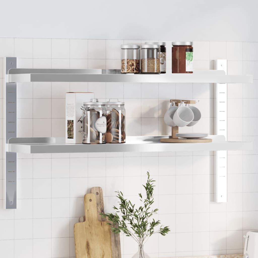 vidaXL 2-Tier Wall Shelf 100x23.5x60 cm Silver Stainless Steel