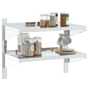 vidaXL 2-Tier Wall Shelf 75x40x60 cm Silver Stainless Steel