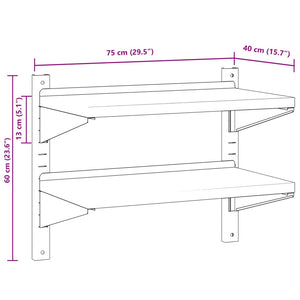 vidaXL 2-Tier Wall Shelf 75x40x60 cm Silver Stainless Steel