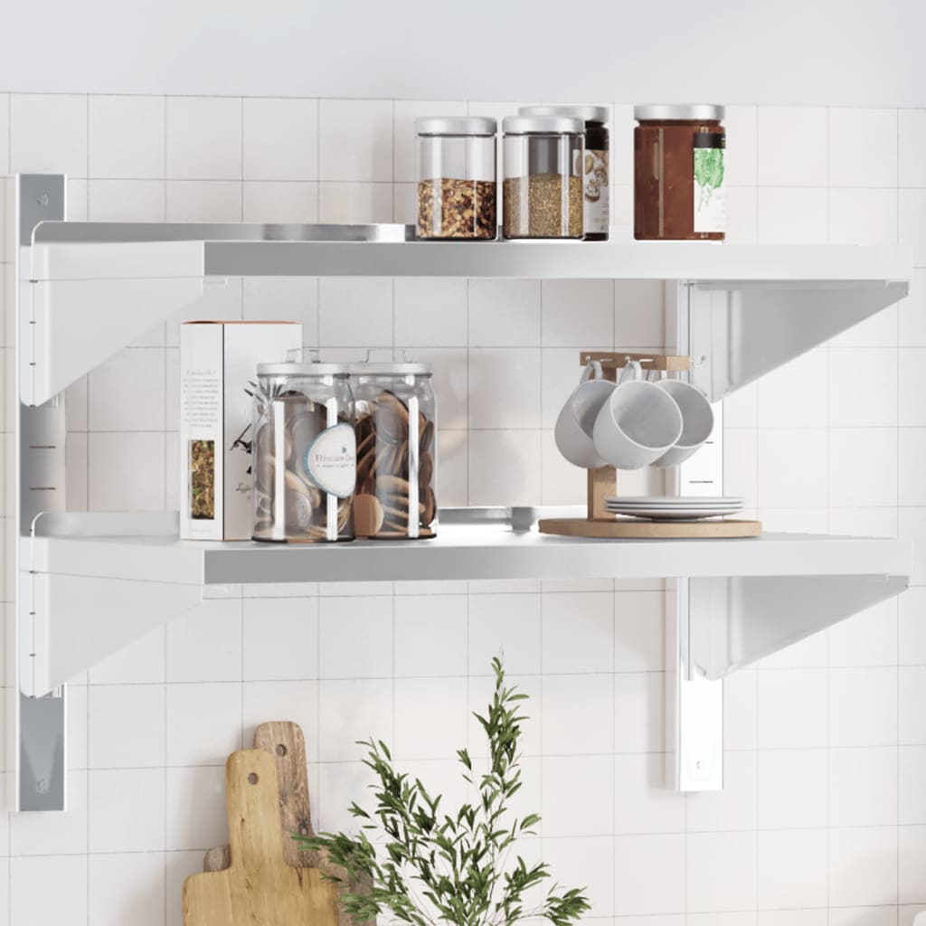 vidaXL 2-Tier Wall Shelf 75x40x60 cm Silver Stainless Steel