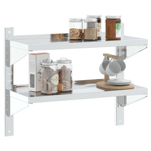 vidaXL 2-Tier Wall Shelf 75x30x60 cm Silver Stainless Steel