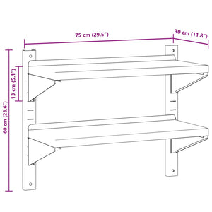 vidaXL 2-Tier Wall Shelf 75x30x60 cm Silver Stainless Steel