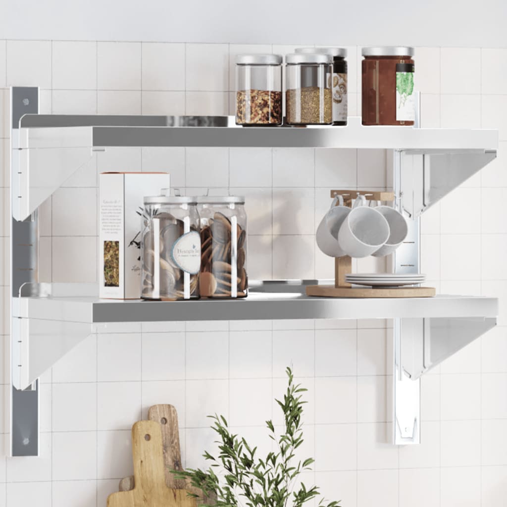 vidaXL 2-Tier Wall Shelf 75x30x60 cm Silver Stainless Steel