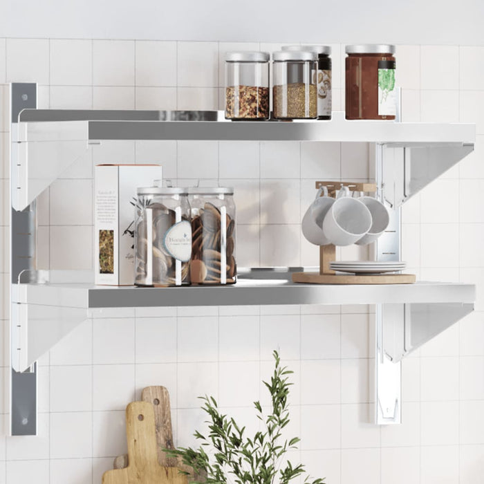 vidaXL 2-Tier Wall Shelf 75x30x60 cm Silver Stainless Steel