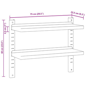 vidaXL 2-Tier Wall Shelf 75x23.5x60 cm Silver Stainless Steel