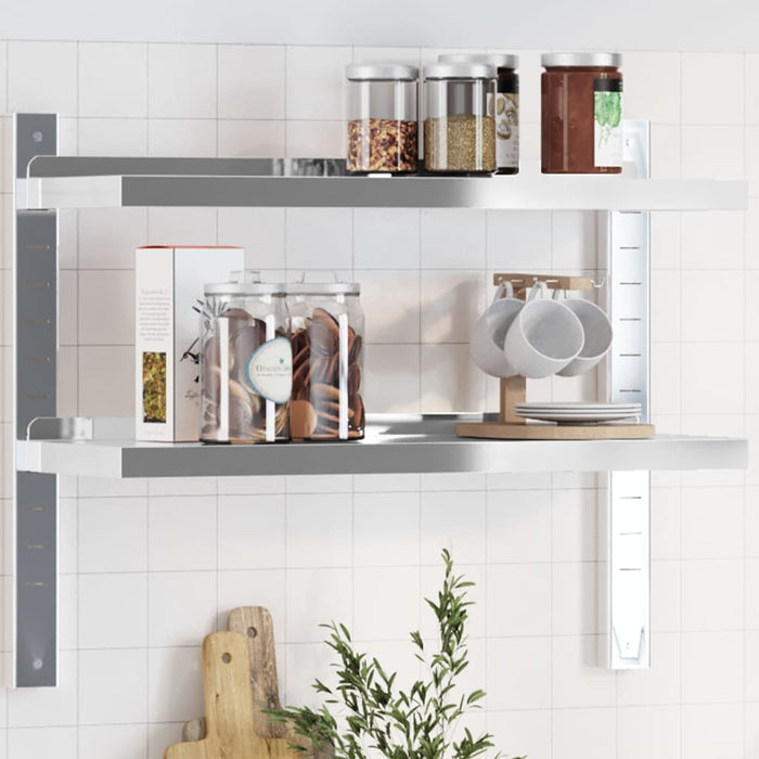 vidaXL 2-Tier Wall Shelf 75x23.5x60 cm Silver Stainless Steel