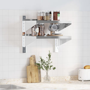 vidaXL 2-Tier Wall Shelf 50x40x60 cm Silver Stainless Steel