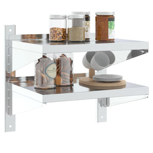 vidaXL 2-Tier Wall Shelf 50x40x60 cm Silver Stainless Steel