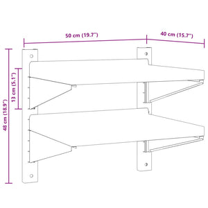 vidaXL 2-Tier Wall Shelf 50x40x60 cm Silver Stainless Steel