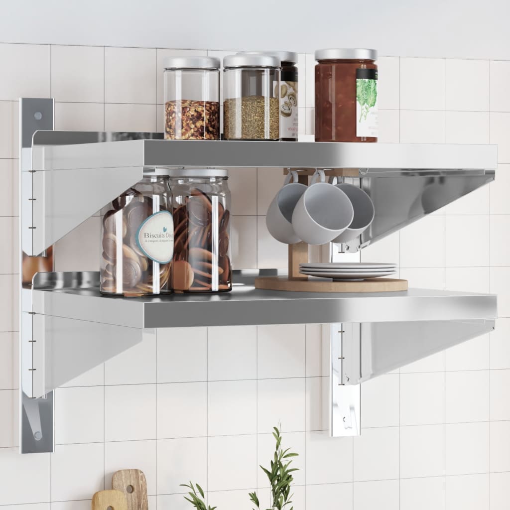 vidaXL 2-Tier Wall Shelf 50x40x60 cm Silver Stainless Steel