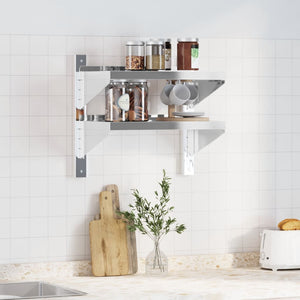 vidaXL 2-Tier Wall Shelf 50x30x60 cm Silver Stainless Steel