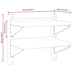 vidaXL 2-Tier Wall Shelf 50x30x60 cm Silver Stainless Steel