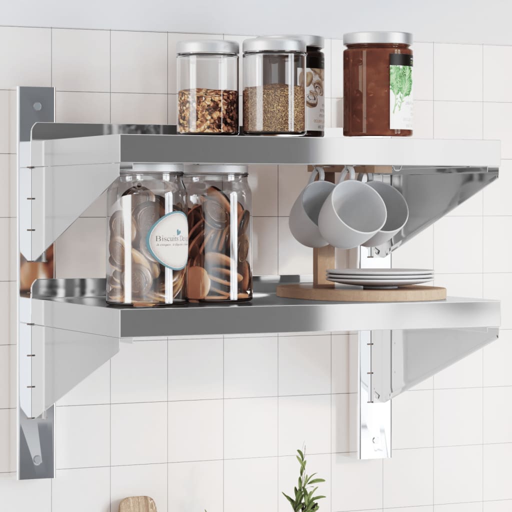 vidaXL 2-Tier Wall Shelf 50x30x60 cm Silver Stainless Steel