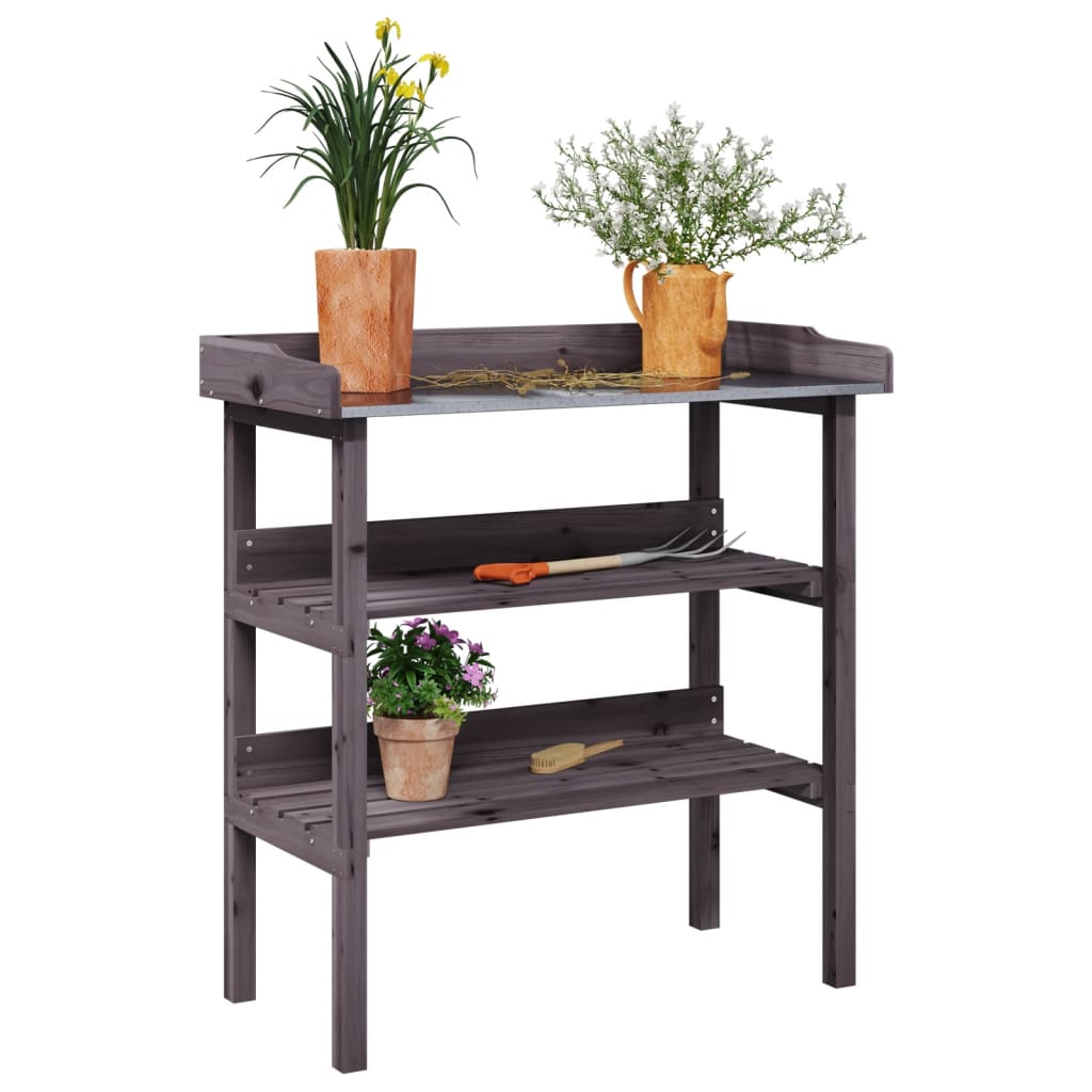 vidaXL Plant Table with Shelves Grey 78x38x82.5 cm Solid Wood Fir