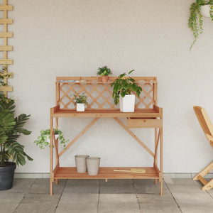 vidaXL Potting Bench with Trellis Brown Solid Wood Fir