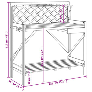 vidaXL Potting Bench with Trellis Brown Solid Wood Fir