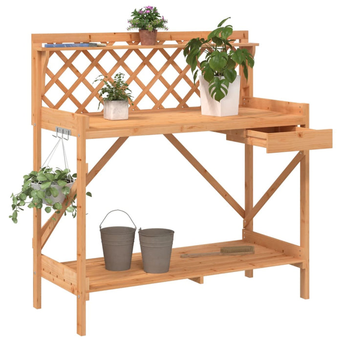 vidaXL Potting Bench with Trellis Brown Solid Wood Fir