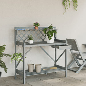 vidaXL Potting Bench with Trellis Grey Solid Wood Fir