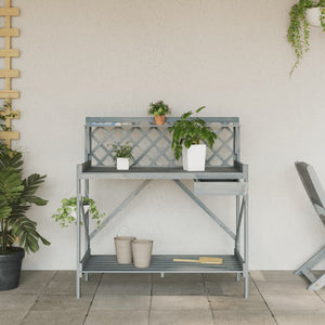 vidaXL Potting Bench with Trellis Grey Solid Wood Fir