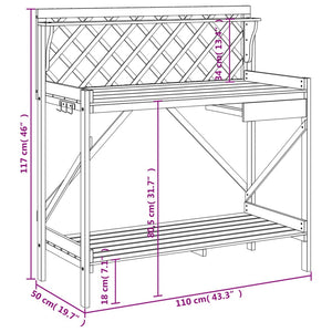 vidaXL Potting Bench with Trellis Grey Solid Wood Fir