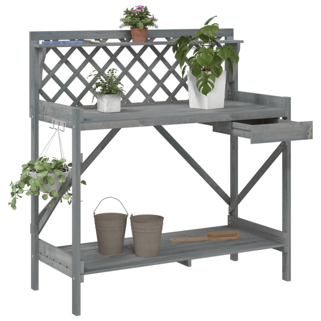 vidaXL Potting Bench with Trellis Grey Solid Wood Fir