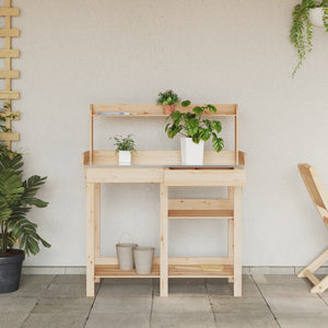 vidaXL Potting Bench with Shelves Solid Wood Fir