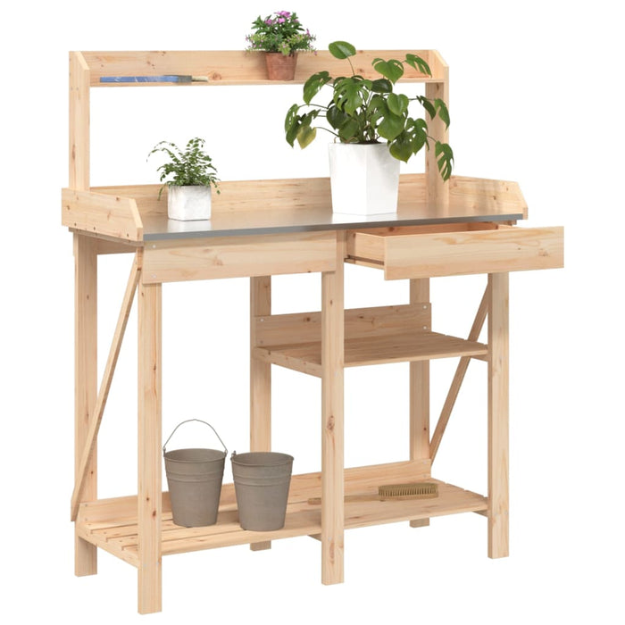 vidaXL Potting Bench with Shelves Solid Wood Fir