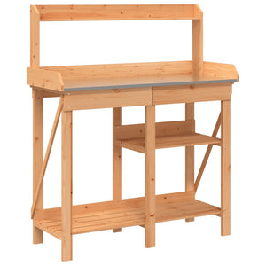 vidaXL Potting Bench with Shelves Brown Solid Wood Fir