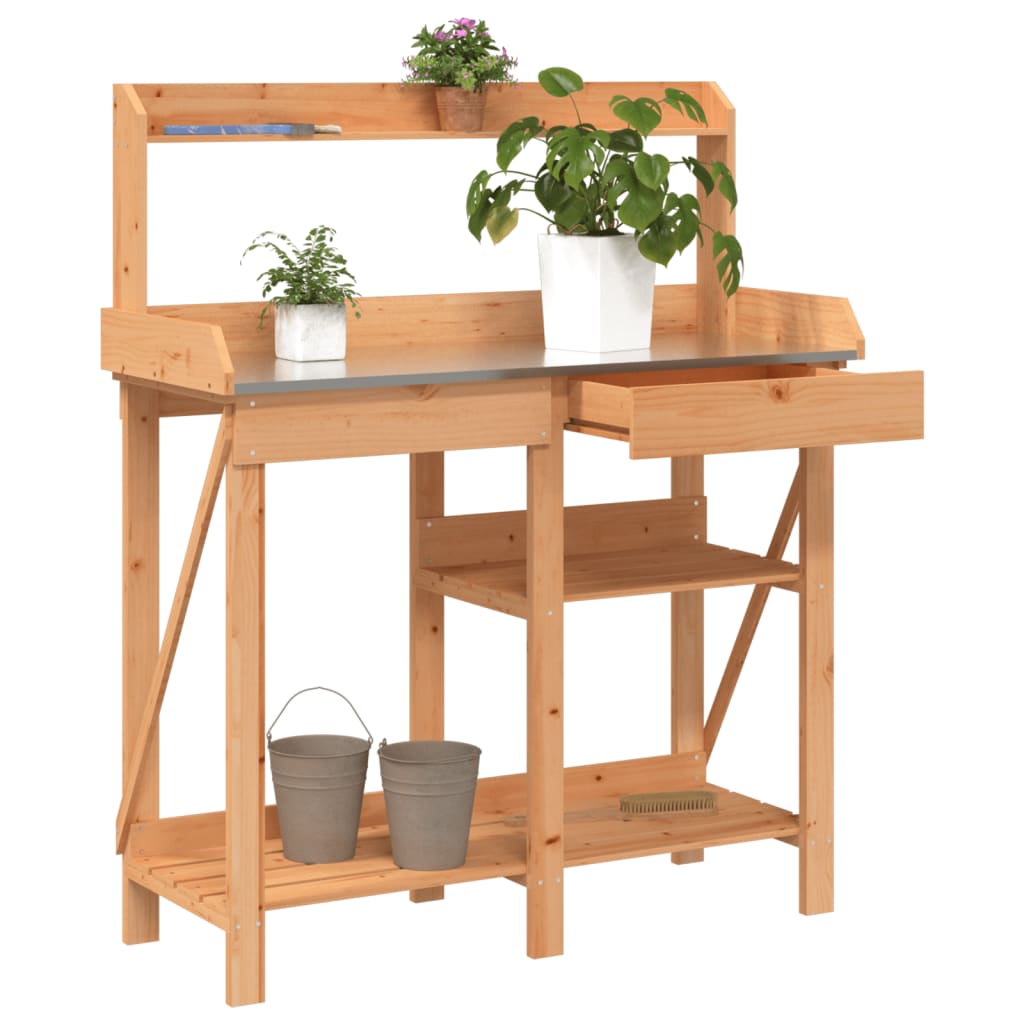 vidaXL Potting Bench with Shelves Brown Solid Wood Fir