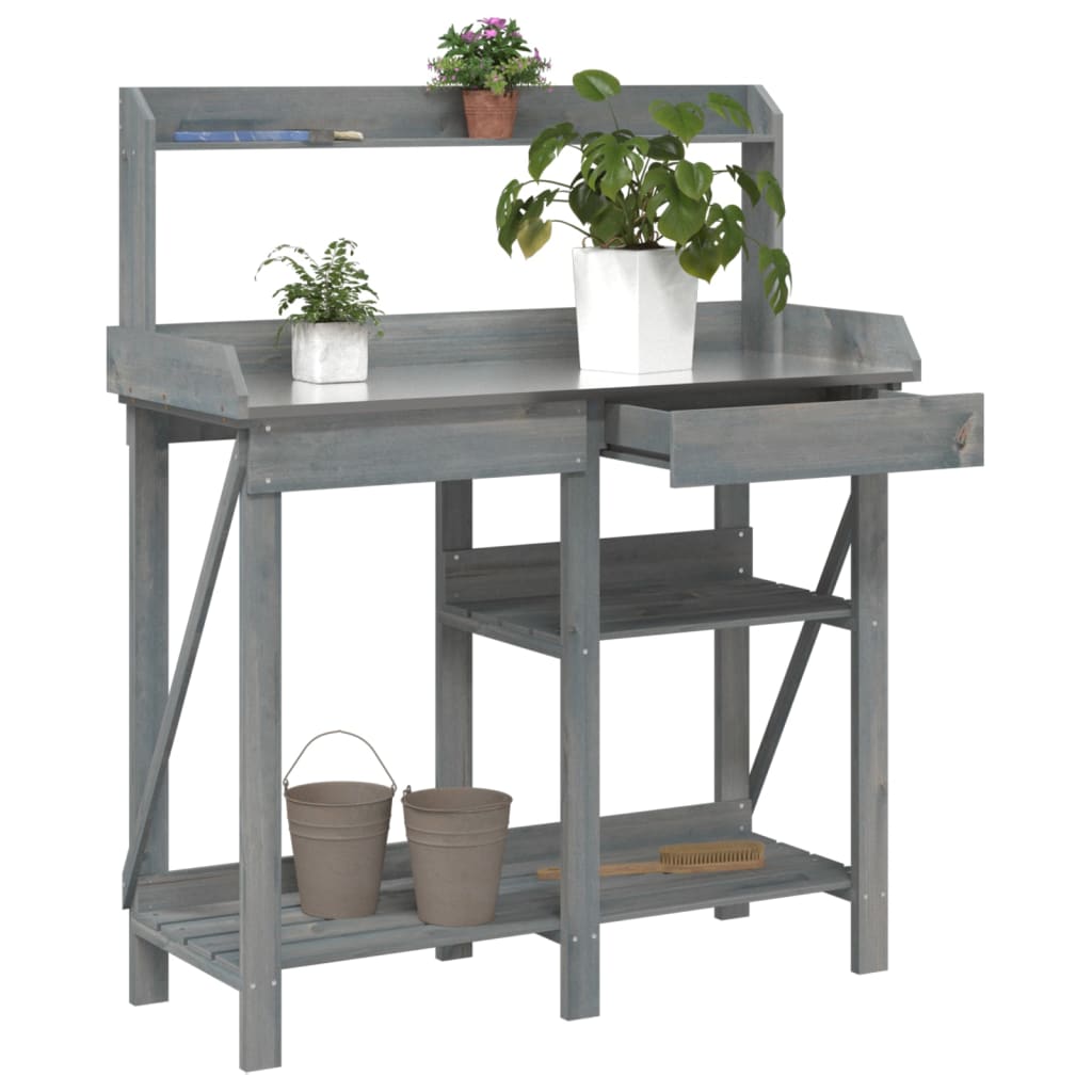 vidaXL Potting Bench with Shelves Grey Solid Wood Fir