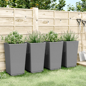 vidaXL Garden Planters 4 pcs Light Grey 32.5x32.5x57 cm PP