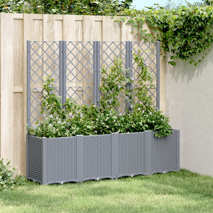 vidaXL Garden Planter with Trellis Blue Grey 160x40x140 cm PP