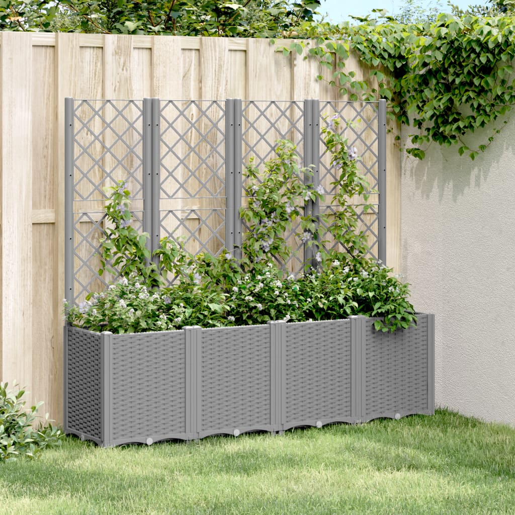 vidaXL Garden Planter with Trellis Light Grey 160x40x140 cm PP